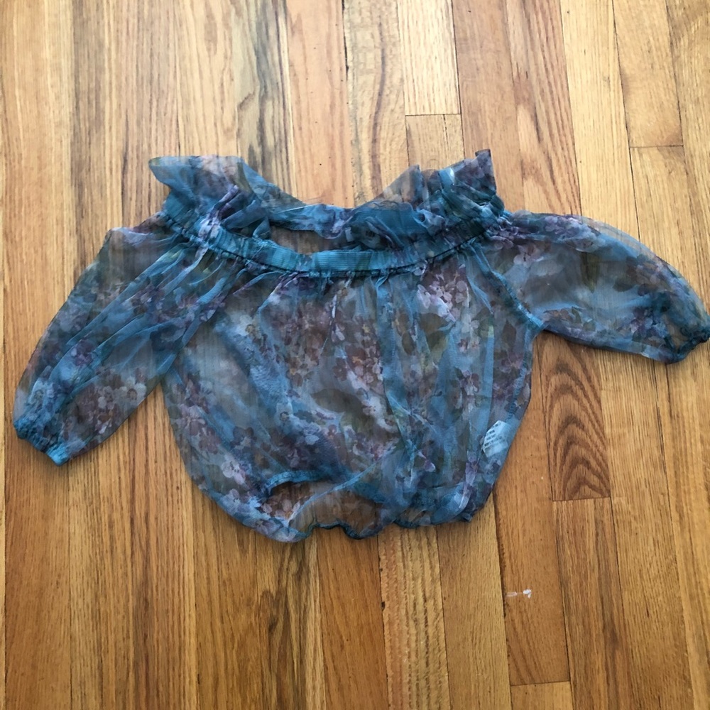 Sheer floral off the shoulder crop top